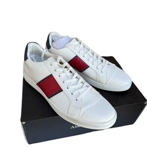 Mens Aldo Sneakers Size 10 White & Red Casual Leather Low TopLace Up Athletic